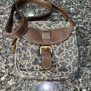 Tous Kaos Print Denim & Leather Crossbody Bag Brown & Gray 8.5 X 8.5